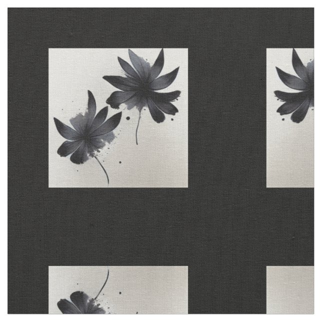 Black & White Florals Fabric (Close Up)