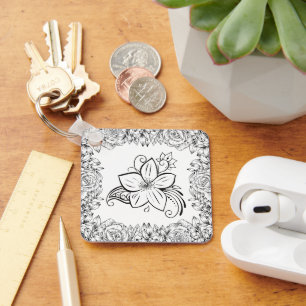 Black White Florals, Monochrome Beauty Keychain