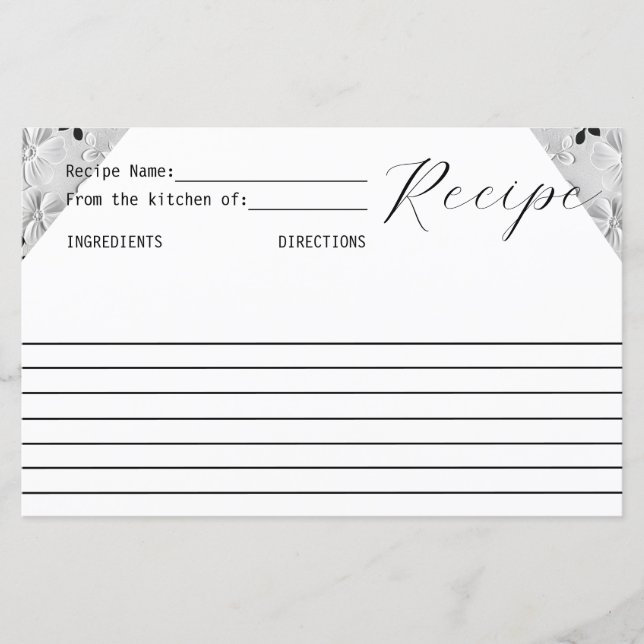 Black & White Florals Recipe Card (Front)