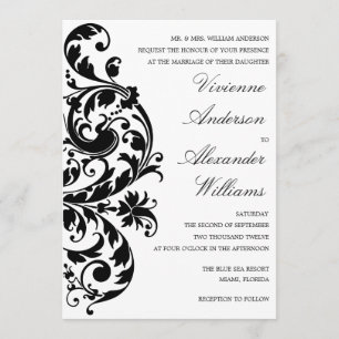 BLACK & WHITE FLOURISH WEDDING INVITATION