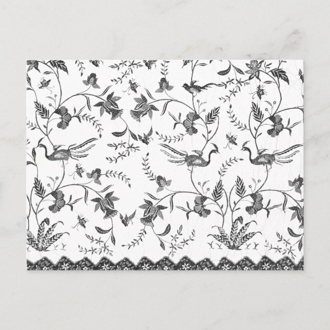 Black White flower bird Indonesian sarong pattern  Postcard (Front)