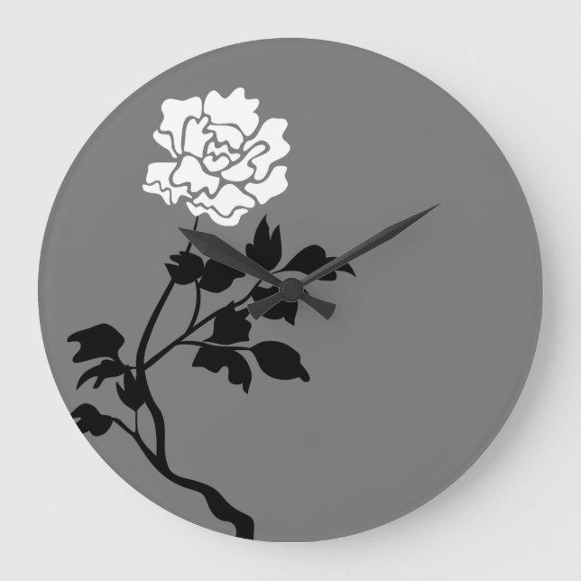 Black & White Flower Large Clock (Front)