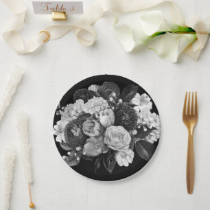 Black & White Flower Paper Plates
