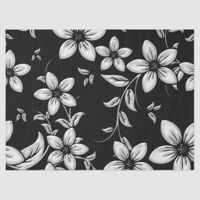 Black & White Flower Pattern Tissue Paper (Front)