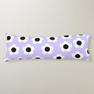 Black White Flower Pattern With Blue Background Body Pillow