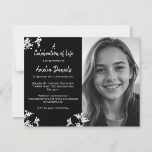 Black White Flower Photo Celebration of Life Card