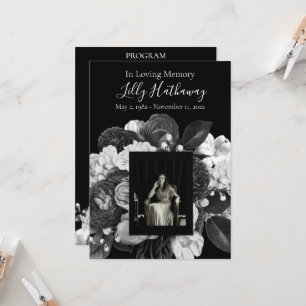 Black & White Flower Photo Funeral Program