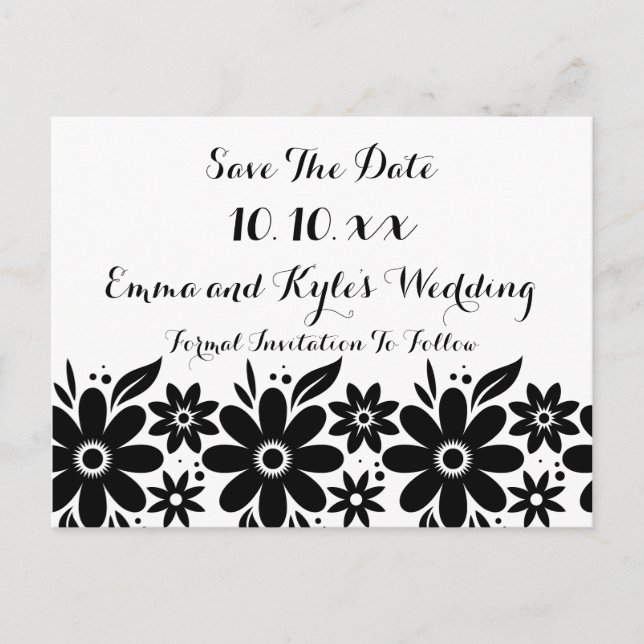Black White Flower Save The Date or Invite (Front)