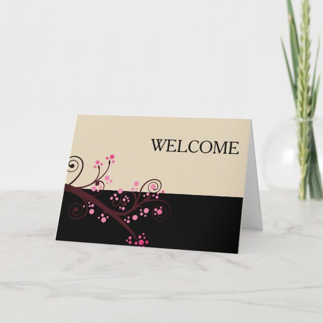 Black White Flowers Brown Branch Cute Welcome Thank You Card (Front)