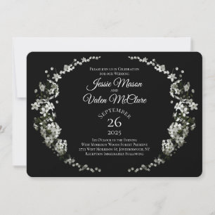 Black White Flowers Elegant Wedding Invitation