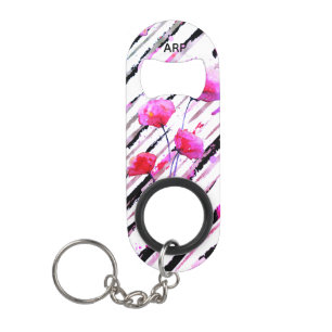 *~* Black White Flowers Floral Poppy Pattern Keychain Bottle Opener