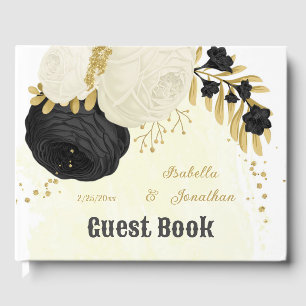 black & white flowers gold botanical wedding guest book
