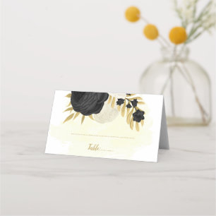 black & white flowers gold botanical wedding place card