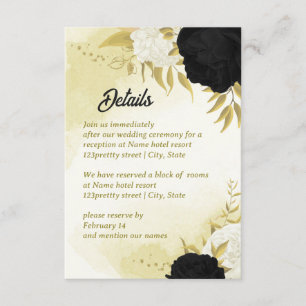 black white flowers gold leaves enclosure card