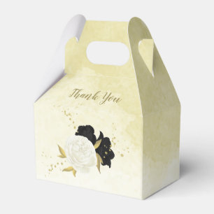 black white flowers gold leaves wedding favor box
