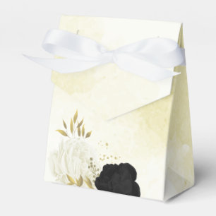 black white flowers gold leaves wedding favor box