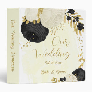 black & white flowers gold wedding photo album binder