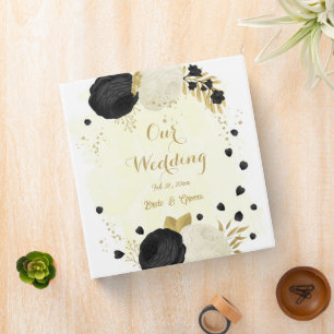 black & white flowers gold wedding photo album binder