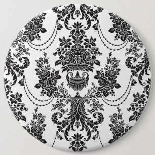 Black & White Flowers Pattern 2 6 Inch Round Button