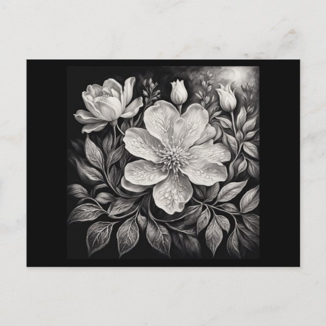 Black & White Flowers Postcard (Front)