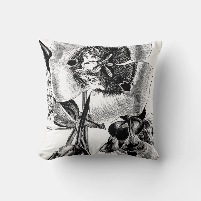 Black&White flowers Throw Pillow (Front)