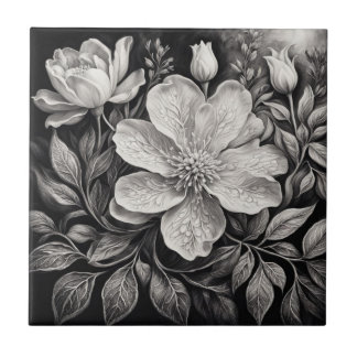 Black & White Flowers Tile