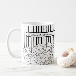 Black & White Flowers with Stripes Coffee Mug
