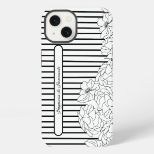 Black & White Flowers with Stripes iPhone 13 Case