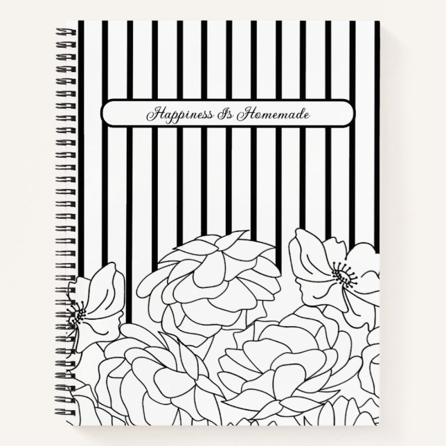 Black & White Flowers with Stripes Notebook (Front)