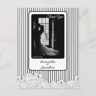 Black & White Flowers with Stripes Thank You Postcard