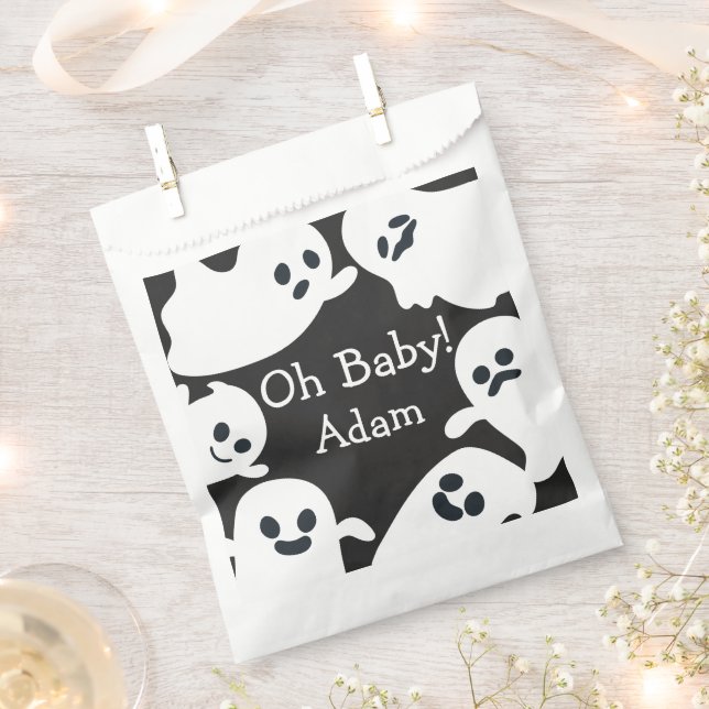 Black & White Flying Ghost Halloween Baby Shower Favour Bag (Clipped)