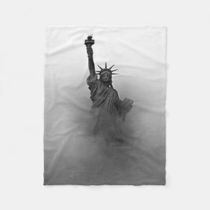 Black & White Fog Statue of Liberty Patriotic USA Fleece Blanket