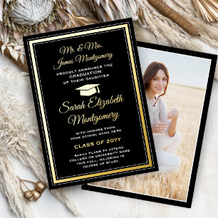Black, White & Foil Photo Graduation Announcement