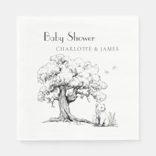 Black & White Forest Bear Baby Shower Napkin