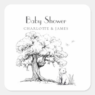 Black & White Forest Bear Baby Shower Square Sticker