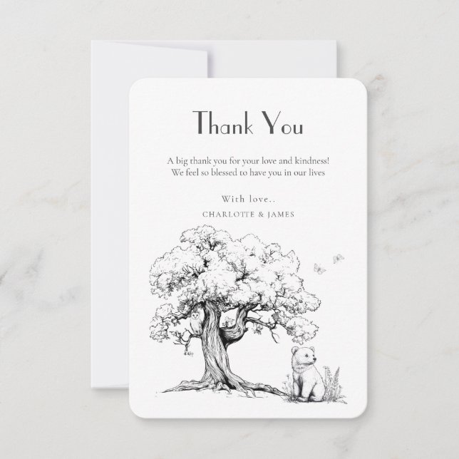 Black & White Forest Bear Baby Shower Thank You Card (Front)