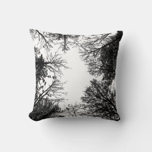 Black & White Forest Canopy Throw Pillow