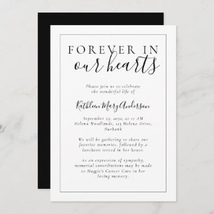 Black White Forever in Our Hearts Memorial Invitation