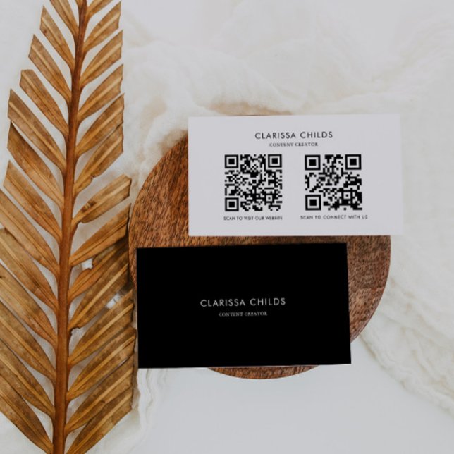 Black White Formal Content Creator Qr Code Business Card (Creator Uploaded)