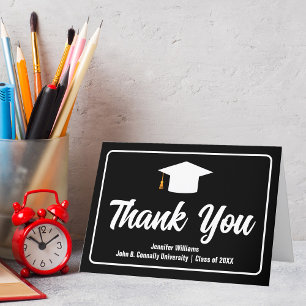 Black White Formal Personalized Graduation Thank You Card