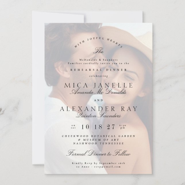 Black White Formal Rehearsal Dinner Overlay Photo Invitation (Front)