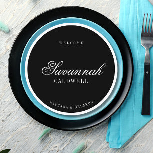 Black White Formal Round Wedding Guest Place Program