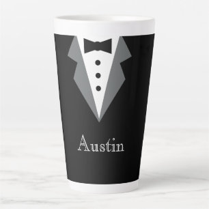 Black White Formal Tuxedo Personalized Latte Mug