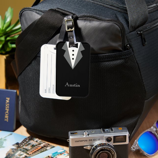 Black White Formal Tuxedo Personalized Luggage Tag (Front & Back)