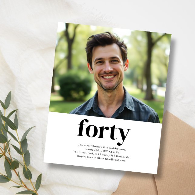 Black & White Forty 40th Birthday Invitation (Creator Uploaded)