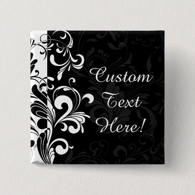 Black White Fountain Swirl Party 2 Inch Square Button (Front)