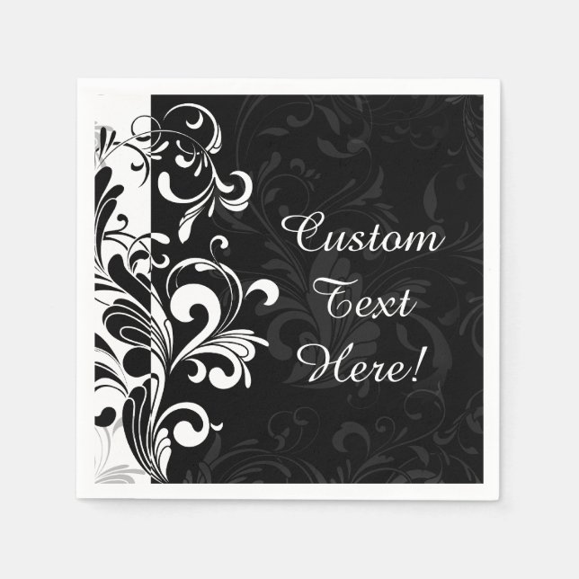 Black White Fountain Swirl Party Napkin (Front)