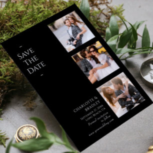 Black White Four Photo Modern Wedding Save The Date