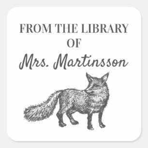 Black White Fox Teacher From Library Of Square Sticker
