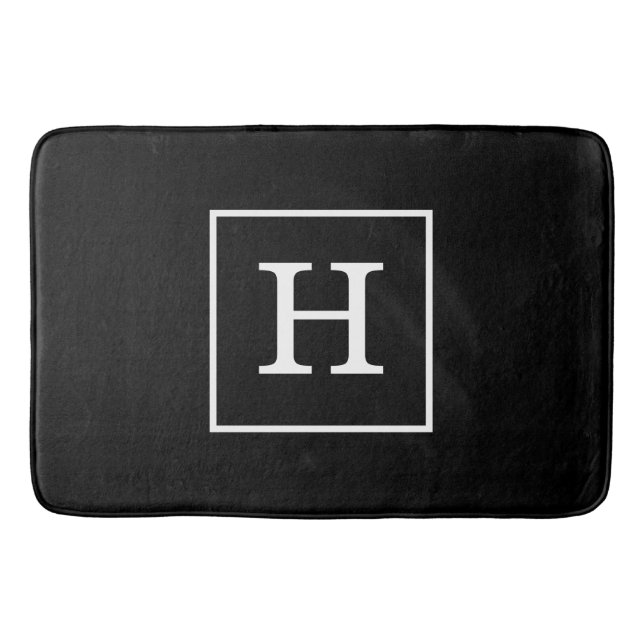 Black White Framed Initial Monogram Bath Mat (Front)